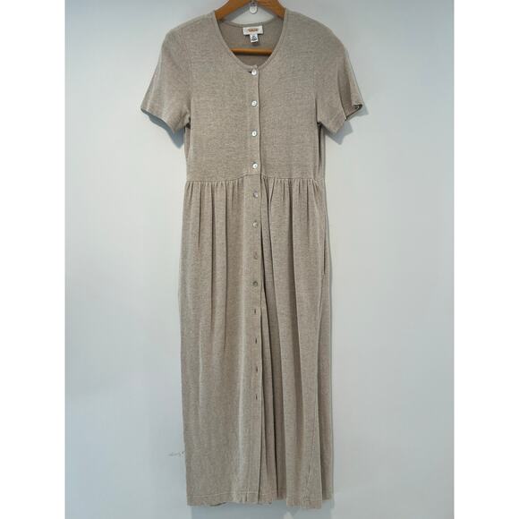 Talbots Dresses & Skirts - Talbots Casual Short Sleeve Button Down Shirt Dress Tan Oversized XS JL